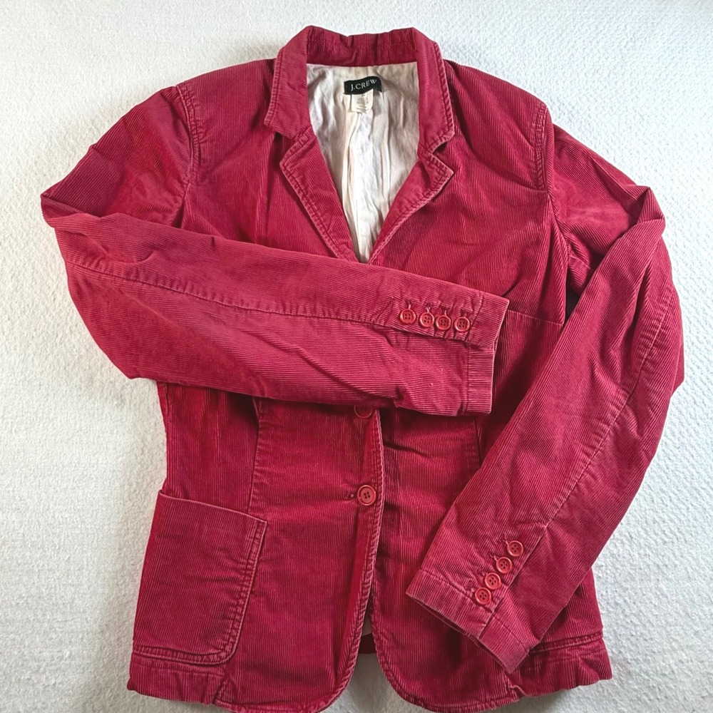 J Crew Corduroy Blazer Womens Medium 3-Button Structured Raspberry Pink Jacket - Picture 2 of 6
